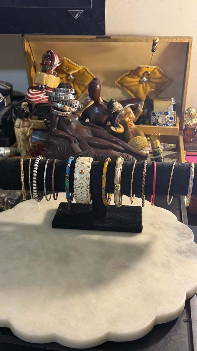 Vintage  Bangle  Stack - Set of 14 Assorted Enamel, and Carved Styles